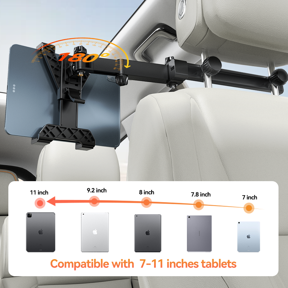 360° draaibare tablet­houder voor autohoofdsteun
