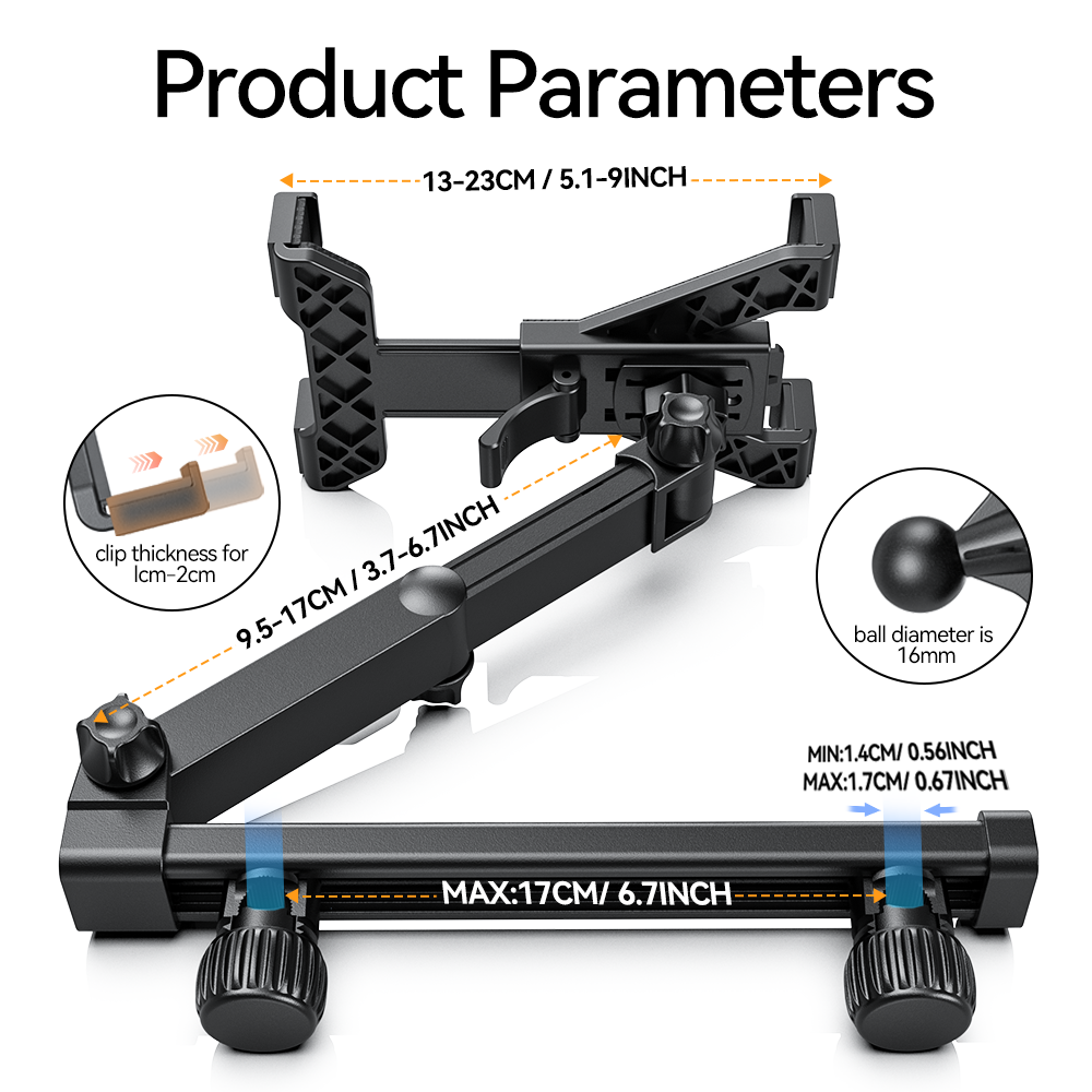 360° draaibare tablet­houder voor autohoofdsteun