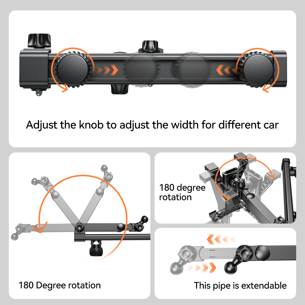 360° draaibare tablet­houder voor autohoofdsteun