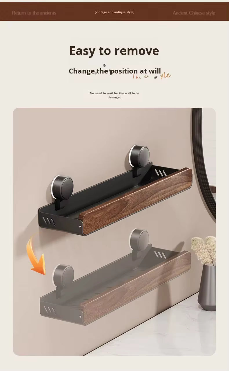 luxe wandplank van walnoothout met handdoekstang