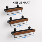 Walnoothouten wandplank verkrijgbaar in 30, 40 en 50 centimeter