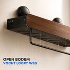 Open bodem van wandplank laat vocht weglopen